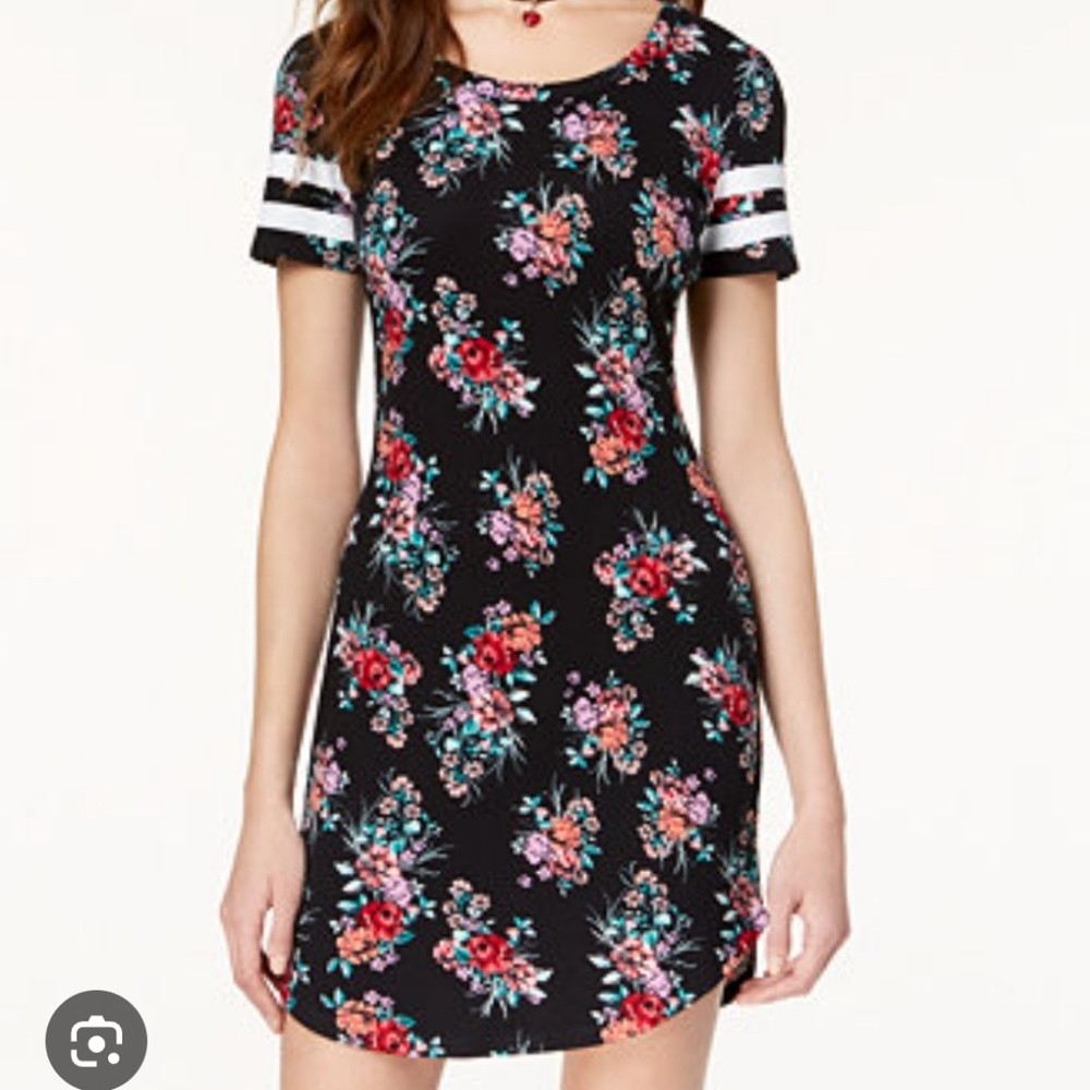 Bobbie Brooks Dark Floral Short Stadium Sleeve Shift Dress size S